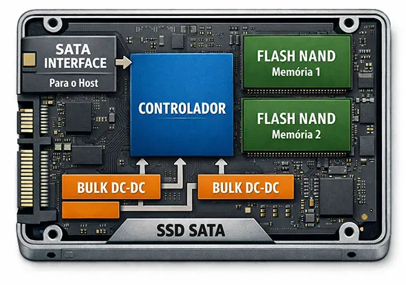 Diagrama detallado de un SSD SATA