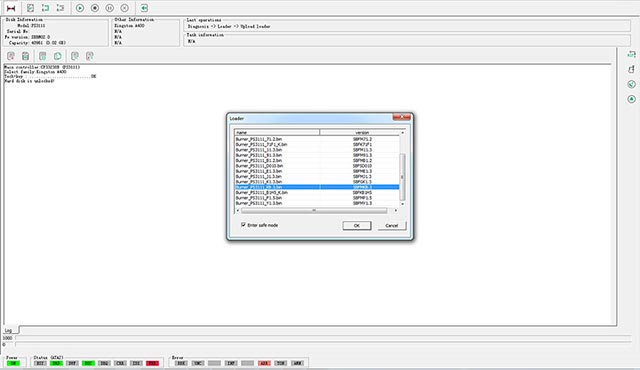 Seleccione el Cargador correspondiente a la configuración SSD.
